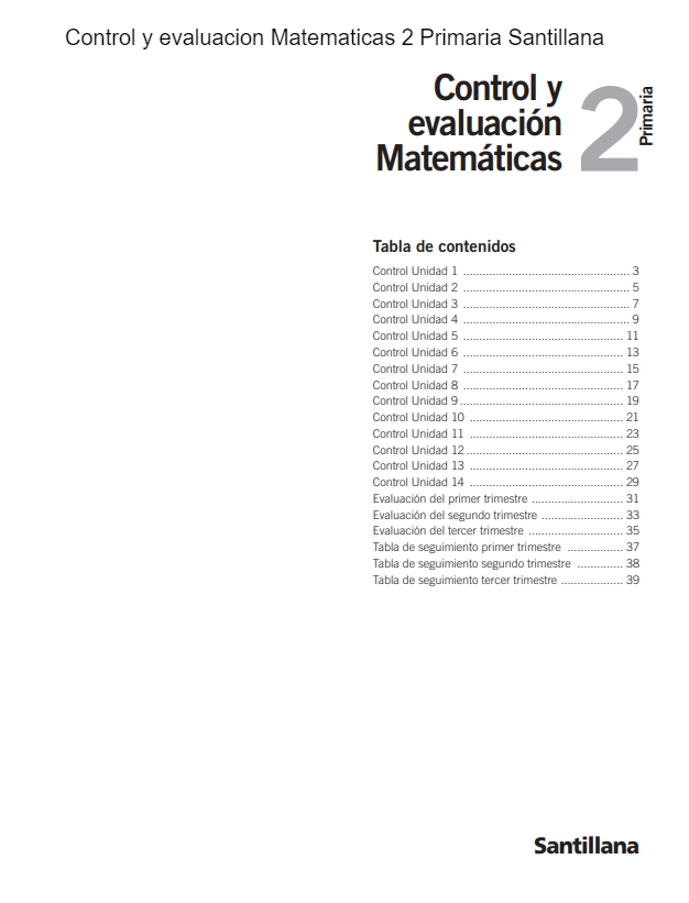 Santillana Matemáticas 2 Primaria Solucionario, Control y Evaluación, Libro Completo, Material Fotocopiable y Examen