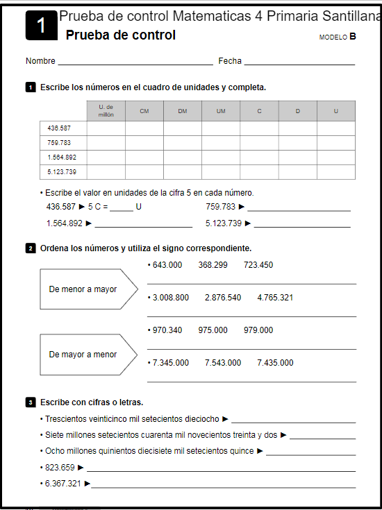 Santillana Matemáticas 4 Primaria Prueba de Control, Material Fotocopiable, Libro Completo y Solucionario
