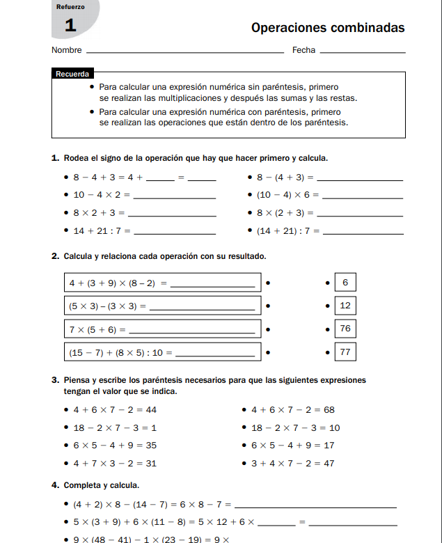 Santillana PDF Matemáticas 6 Primaria Operaciones Combinadas