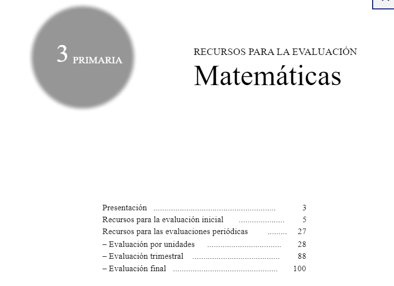 Santillana 3º de Primaria Recursos de Matemáticas para la Evaluación para Descargar en PDF